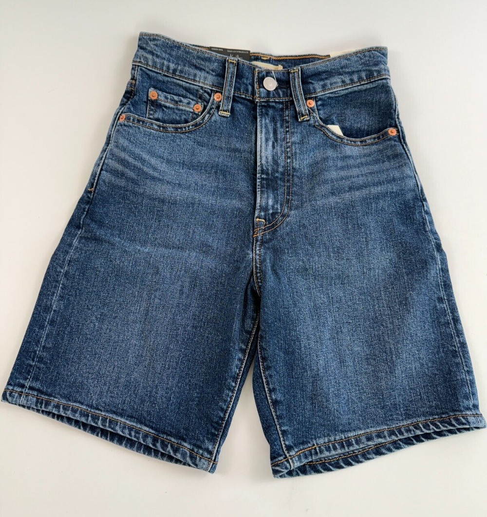 Levi's Premium Women Ribcage Bermuda High Rise Jeans Short Size 24 Blue NWT